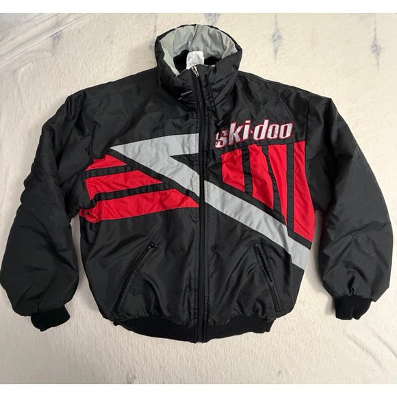 Vintage Ski-Doo Bombardier Snowmobile Jacket Black Red Men's Large L Canada